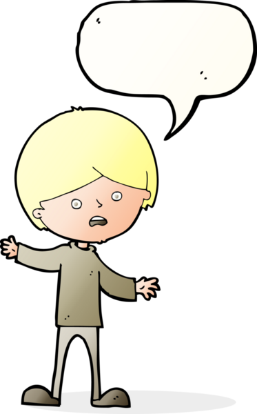 Bir insan tarafından çizilmiş konuşma balonu olan mutsuz bir çocuk.