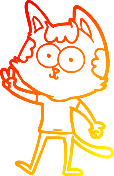 Bir insan tarafından çizilen barış işaretini veren mutlu çizgi film kedisinin sıcak çizgi çizimi