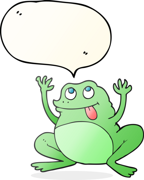 Bir insan tarafından çizilmiş komik serbest konuşma balonu karikatürü kurbağası.