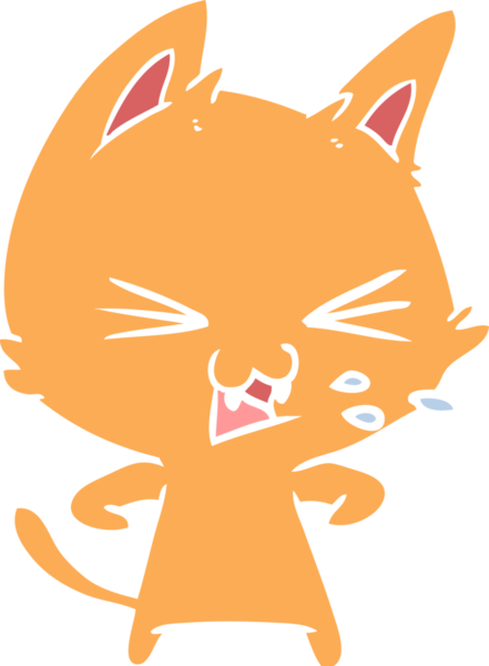 Bir insan tarafından çizilmiş düz renkli çizgi film kedisi.