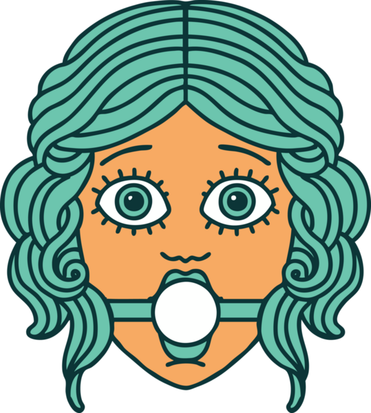 İkonik dövme stili bir kadın yüzü. Bir insan tarafından çizilmiş bir top ağzı.