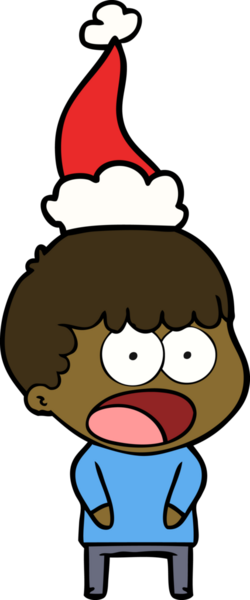 Bir insan tarafından çizilmiş Noel Baba şapkası giyen şok olmuş bir adamın el çizimi.