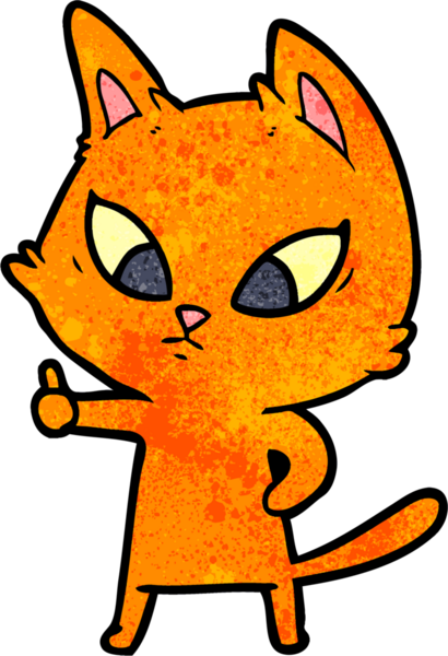 Bir insan tarafından çizilmiş kafası karışmış çizgi film kedisi.