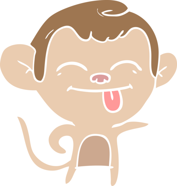 Bir insan tarafından çizilmiş komik düz renkli çizgi film maymunu