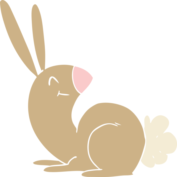 Bir insan tarafından çizilmiş düz renk çizgi film tavşanı.