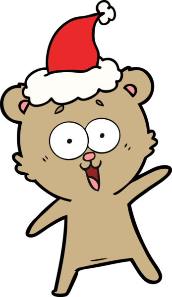 Gülen ayıcığın el çizimi. Bir insan tarafından çizilmiş Noel Baba şapkası.