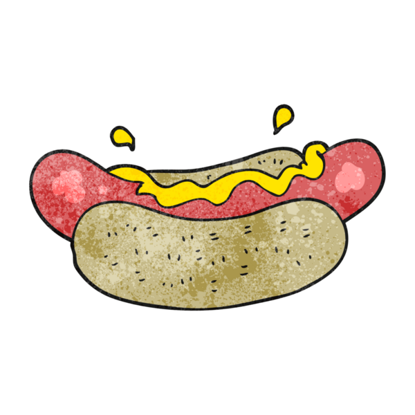 Bir insan tarafından çizilmiş el yapımı karikatür sosisli sandviç.