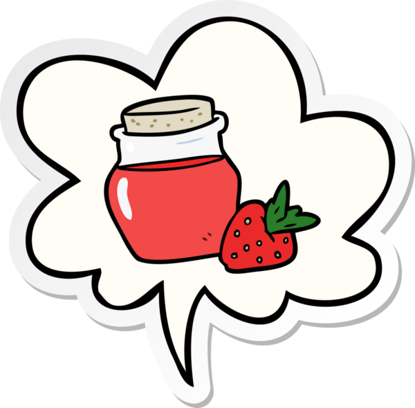 Bir insan tarafından çizilmiş konuşma balonu çıkartmalı çilek reçeli karikatürü.