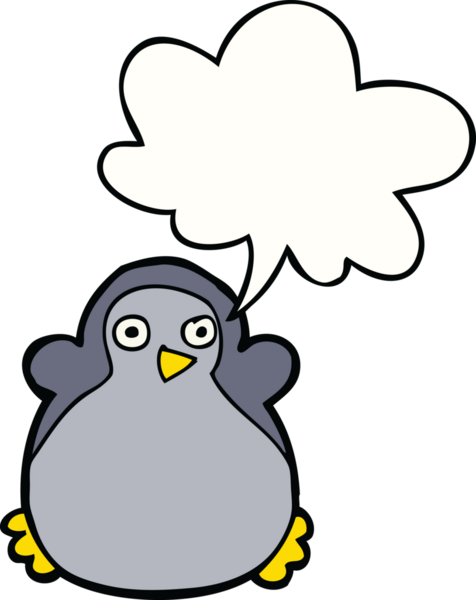 Bir insan tarafından çizilmiş konuşma balonu olan penguen çizgi filmi.