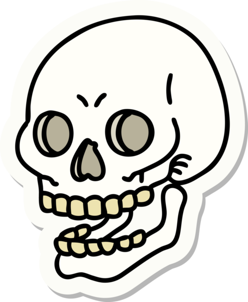 Bir insan tarafından çizilmiş bir kafatasının geleneksel stiliyle dövme çıkartması.