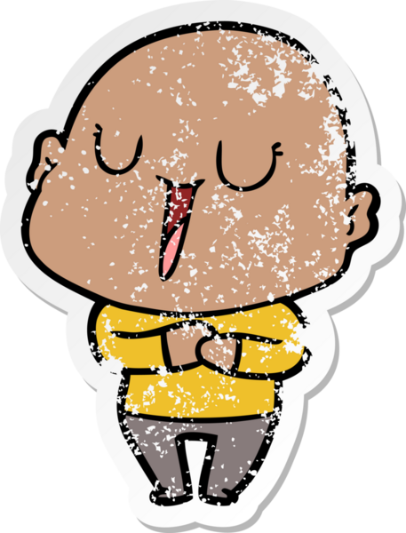 Bir insan tarafından çizilmiş mutlu, kel bir adamın sıkıntılı çıkartması.