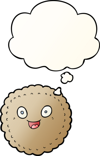 Düşünce baloncuklu çizgi film bisküvisi, bir insan tarafından çizilmiş düzgün bir gradyan stil.