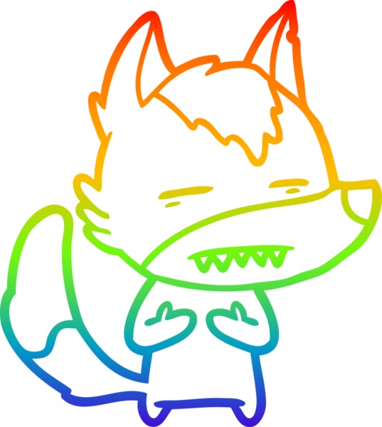 Gökkuşağı gradyan çizgi çizimi bir insan tarafından çizilmiş dişleri gösteren bir kurt çizgi