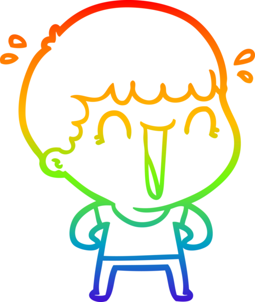 Gökkuşağı gradyan çizgisi bir insan tarafından çizilmiş gülen bir karikatür adamın çizimi