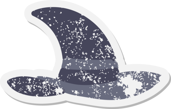 Bir insan tarafından çizilmiş ürkütücü cadı şapkası grunge çıkartması.