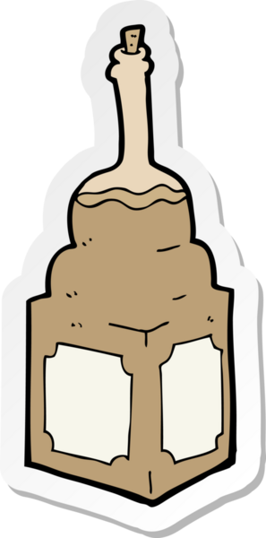 Bir insan tarafından çizilmiş eski bir viski şişesinin çıkartması.