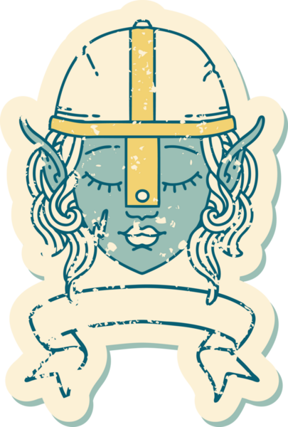 Retro Dövme Tarzı Elf Savaşçı karakteri yüzü Bir insan tarafından çizilmiş pankartıyla