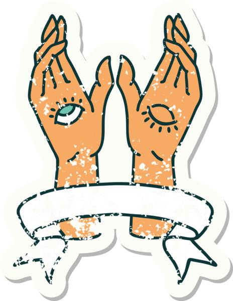 Bir insan tarafından çizilmiş mistik el sancağıyla eski bir etiket.