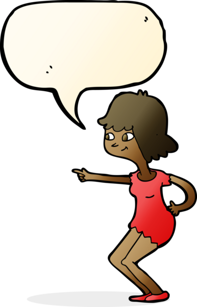 Bir insan tarafından çizilmiş konuşma balonuyla işaret edilen çizgi film kızı.