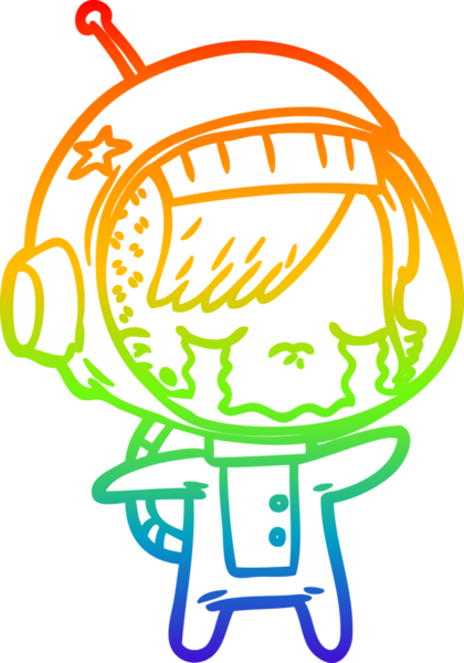 Gökkuşağı gradyan çizgi çizimi bir insan tarafından çizilmiş ağlayan astronot kız