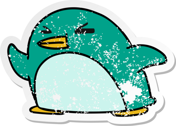 Bir insan tarafından çizilmiş sevimli bir penguenin depresif bir karikatür çizimi.