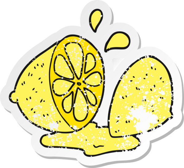 Bir insan tarafından çizilmiş limonlu karikatür etiketi.