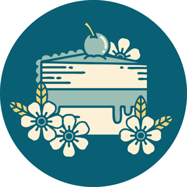 Bir dilim pasta ve bir insanın çizdiği çiçeklerin ikonik dövme şekli.