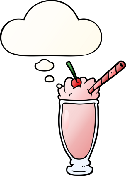 Düşünce baloncuklu karikatür milkshake 'i bir insan tarafından çizilmiş yumuşak gradyan tarzıyla.