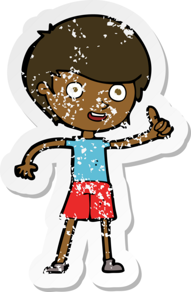 Bir insan tarafından çizilmiş baş parmak işareti veren bir çizgi film çocuğunun gerilimli retro çıkartması.