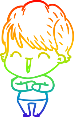 Gökkuşağı gradyan çizgi çizimi bir insan tarafından çizilmiş gülen bir kadın.