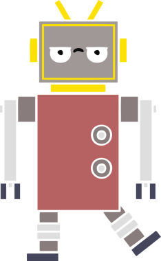 Bir insan tarafından çizilmiş düz renkli bir robot karikatürü