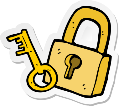 Bir insan tarafından çizilmiş asma kilit ve anahtar etiketi.