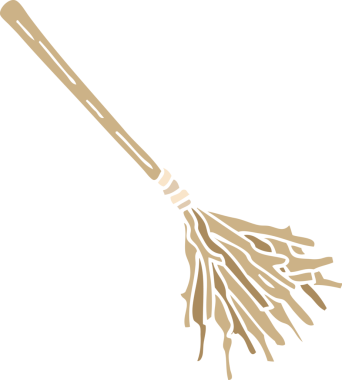 Bir insan tarafından çizilmiş düz renk çizim cadı süpürgesi.