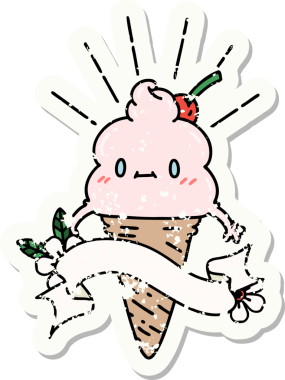 Bir insan tarafından çizilmiş dövmeli dondurma karakterinin eski bir çıkartması.