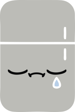 Bir insan tarafından çizilmiş bir buzdolabının düz renkli retro karikatürü