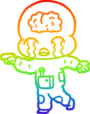 Gökkuşağı gradyan çizgi çizimi bir insan tarafından çizilmiş büyük beyin uzaylısının ağlaması