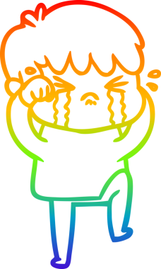 Gökkuşağı gradyan çizimi bir insan tarafından çizilmiş ağlayan bir çizgi çocuk çizimi