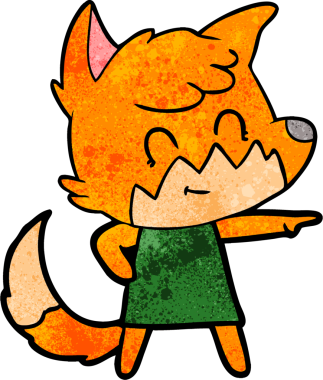 Bir insan tarafından çizilmiş mutlu tilki çizgi filmi.