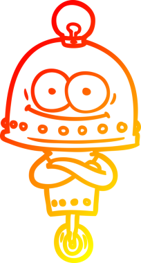 Bir insan tarafından çizilmiş ampullü mutlu bir robot çizimi.