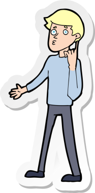 Bir insan tarafından çizilmiş soru soran bir karikatürcünün çıkartması.