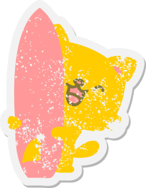 Bir insan tarafından çizilmiş sörf tahtası olan şirin bir kedi.