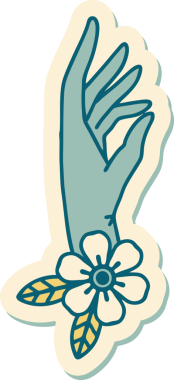 Bir insan tarafından çizilmiş geleneksel el ve çiçek stili dövme çıkartması.