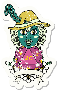 Retro Dövme Biçimi Bir insan tarafından çizilmiş 20 zarlı yarım ork ozanı