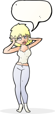 Bir insan tarafından çizilmiş konuşma balonu olan güzel bir kadın.