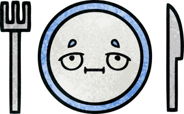 Bir insan tarafından çizilmiş yemek tabağının retro grunge deseni.