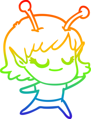 Bir insan tarafından çizilmiş gülümseyen uzaylı kız çizgi filmi.