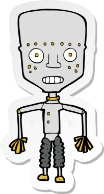 Bir insan tarafından çizilmiş komik çizgi film robotunun çıkartması.