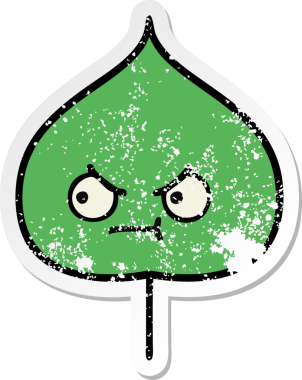 Sevimli bir çizgi film karakterinin sıkıntılı çıkartması. Bir insan tarafından çizilmiş ifade yaprağı.