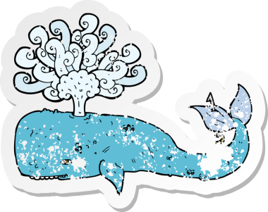 Bir insan tarafından çizilmiş karikatür balinasının gerilimli çıkartması.