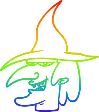 Gökkuşağı gradyan çizgi çizimi bir insan tarafından çizilmiş bir karikatür cadı